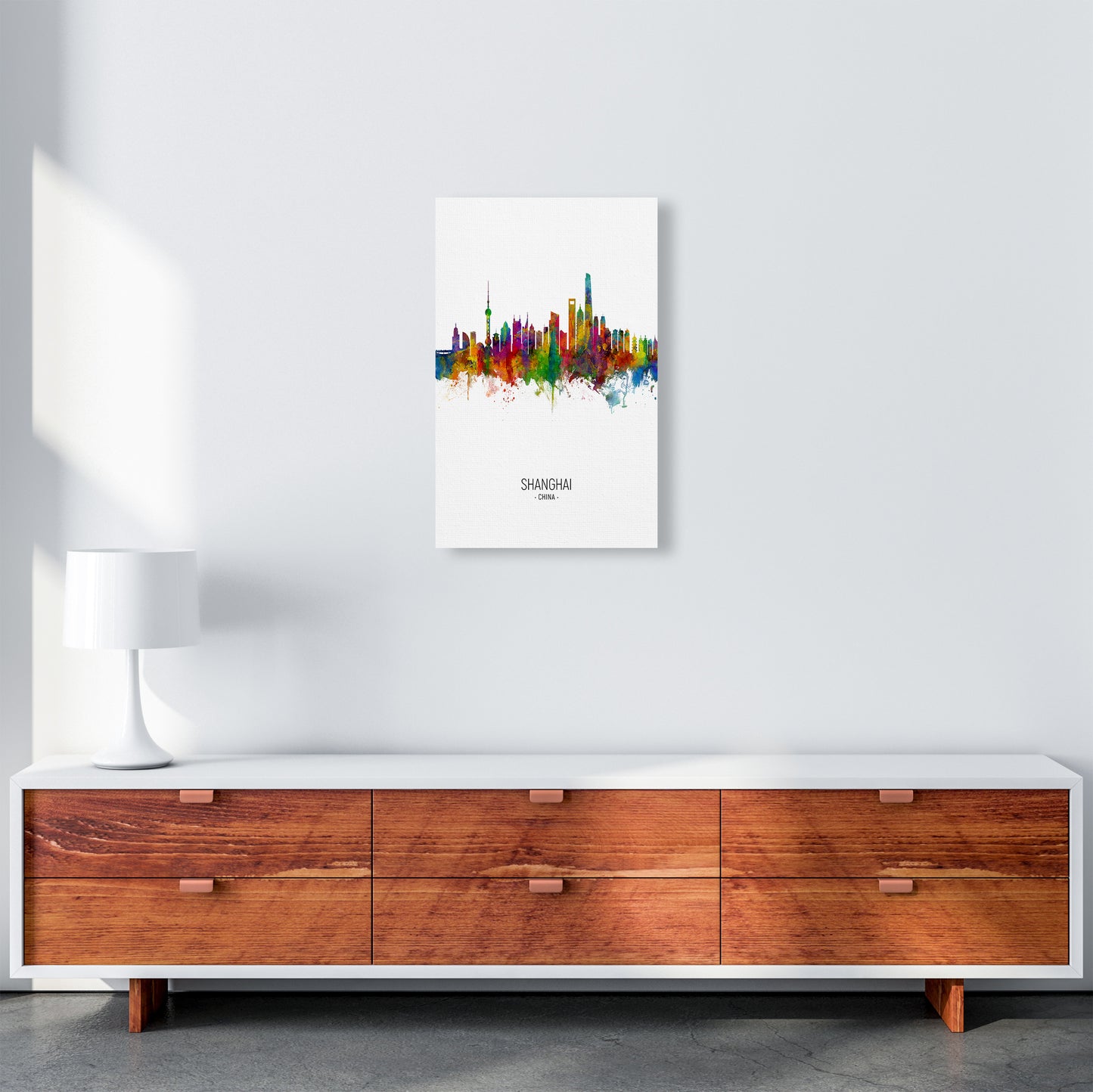 Shanghai China Skyline Portrait Art Print by Michael Tompsett A3 Canvas