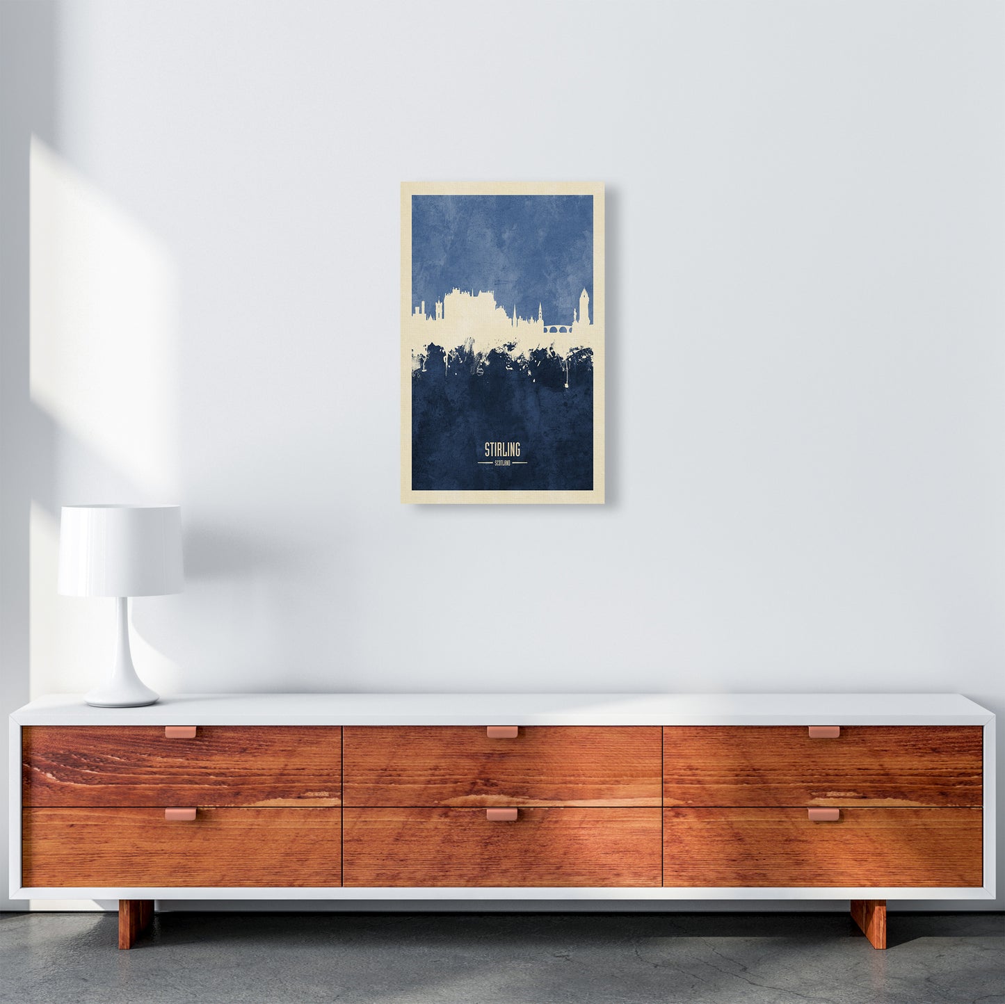 Stirling Scotland Skyline Portrait Navy Art Print by Michael Tompsett A3 Canvas