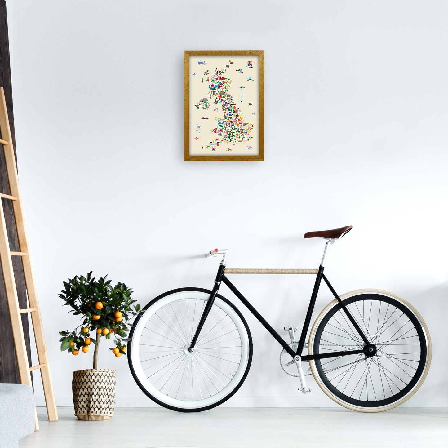 Animal Map of Great Britain Beige Print by Michael Tompsett A3 Print Only