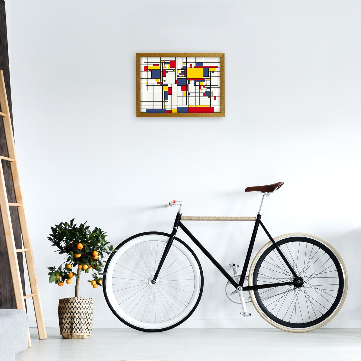 Abstract World Map in the style of Piet Mondrian Art Print by Michael Tompsett A3 Print Only
