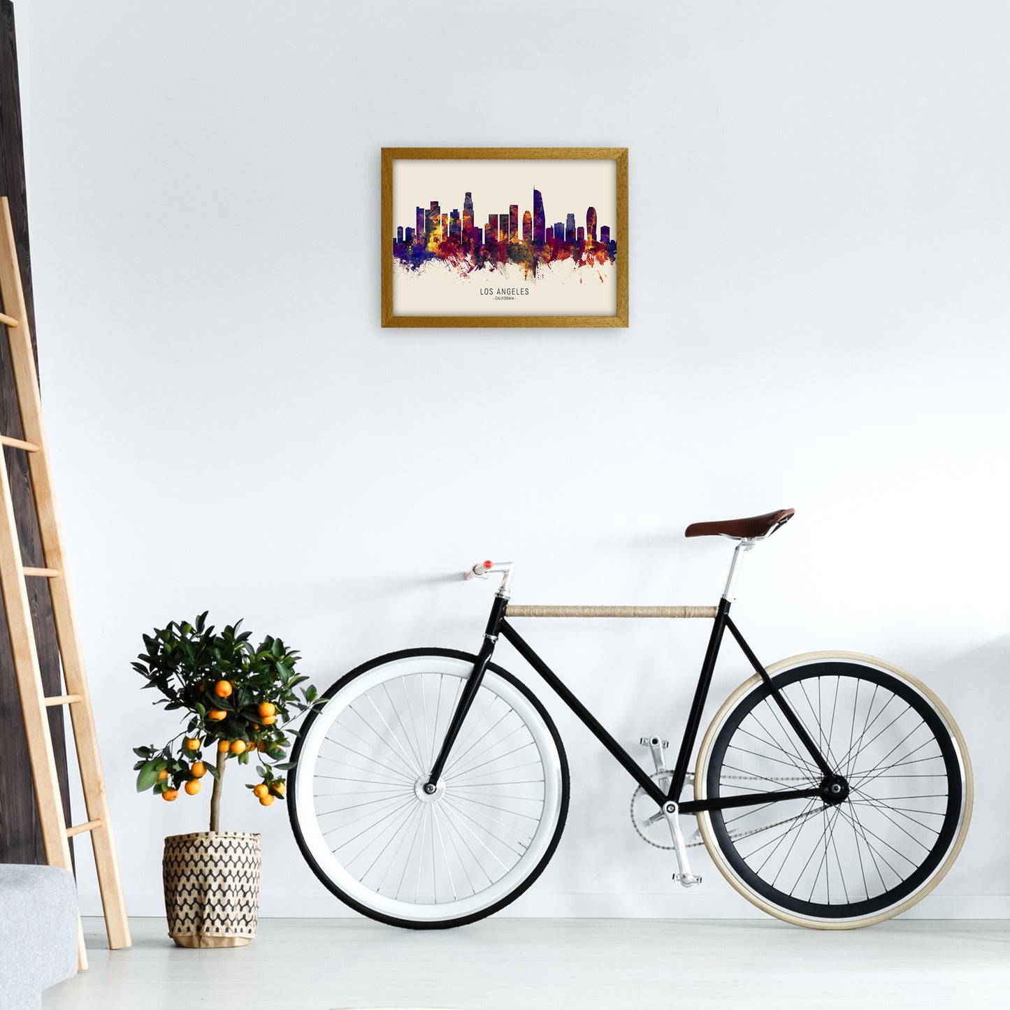 Los Angeles California Skyline Autumn City Name Art Print by Michael Tompsett A3 Print Only