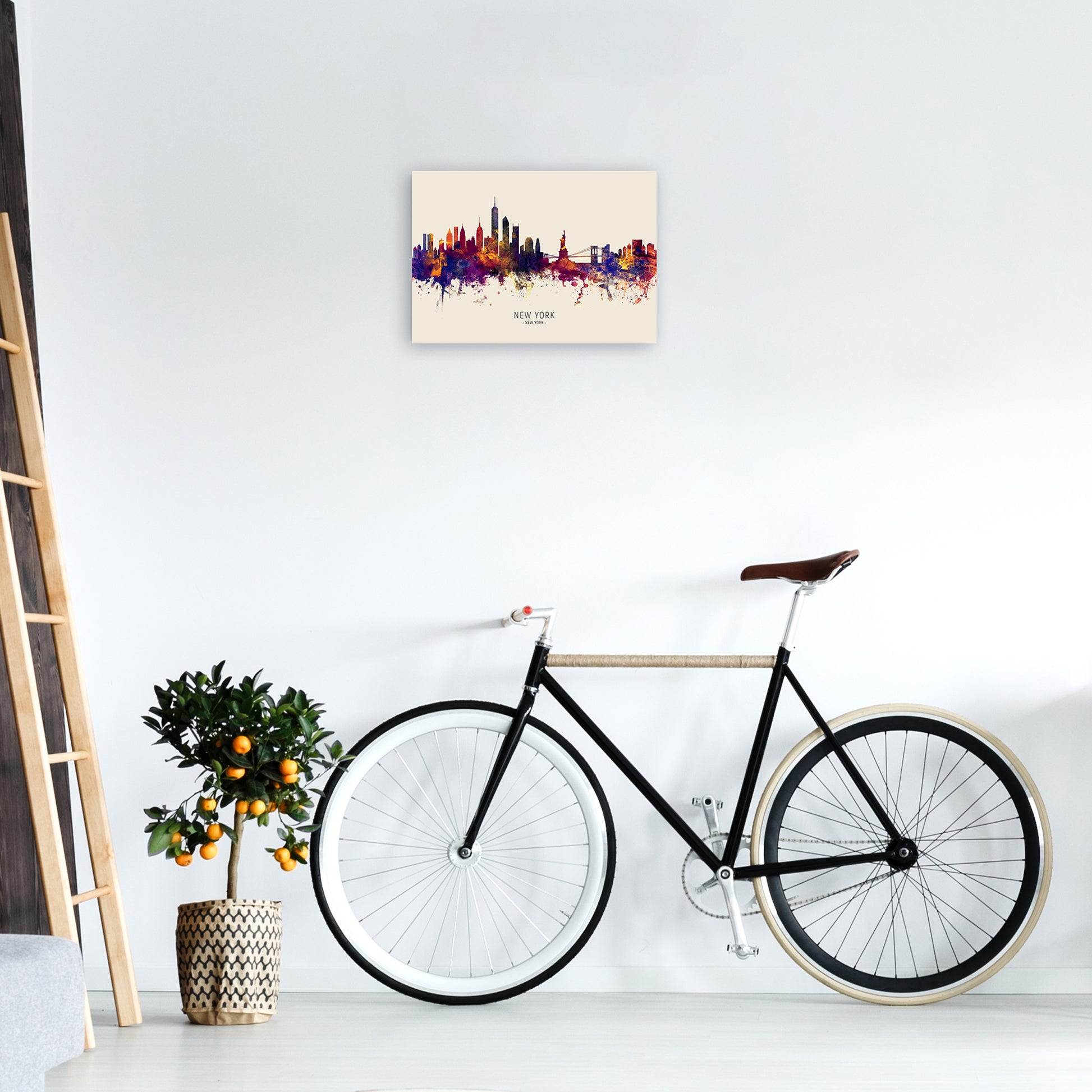 New York New York Skyline Autumn City Name Art Print by Michael Tompsett A3 Black Frame