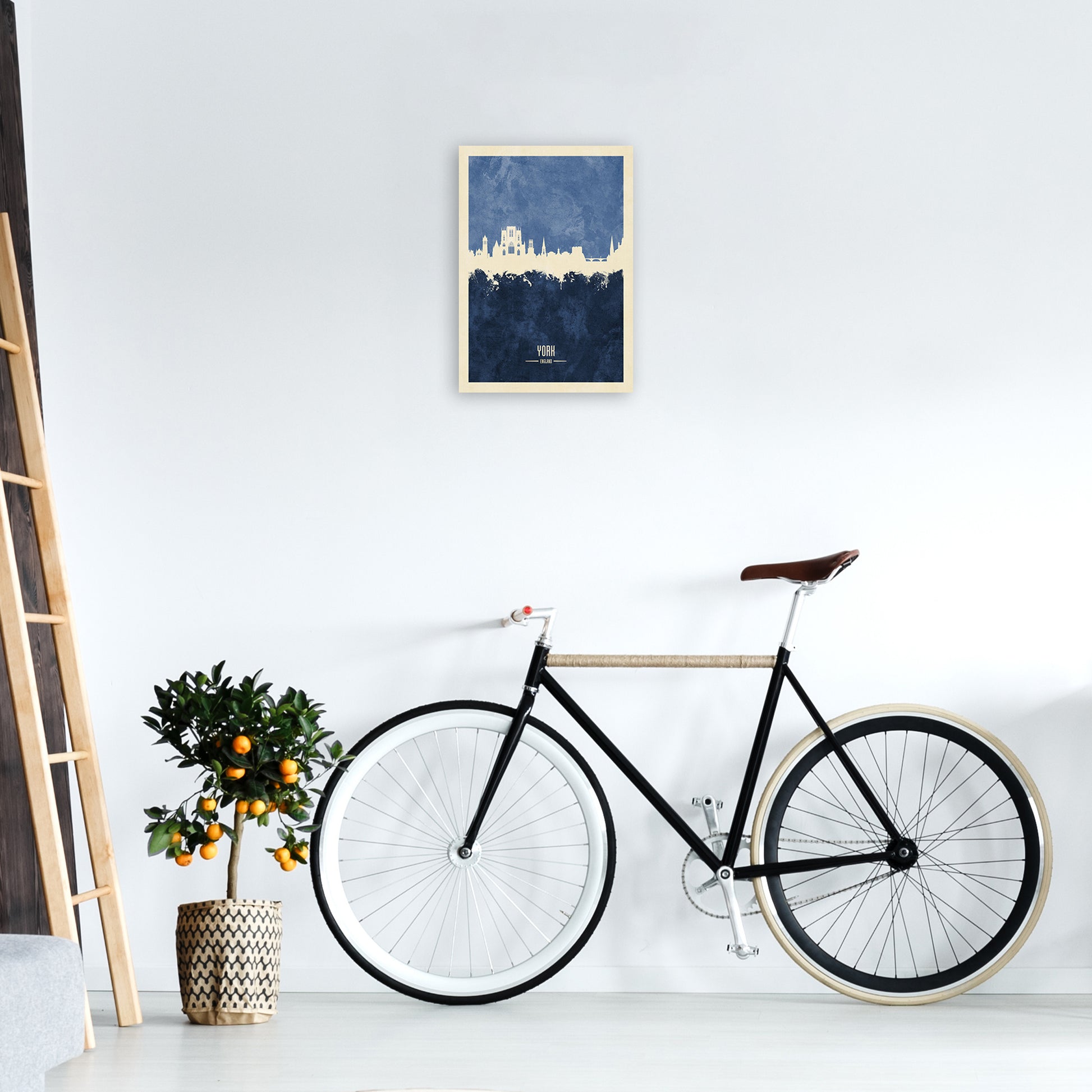 York England Skyline Portrait Navy Art Print by Michael Tompsett A3 Black Frame