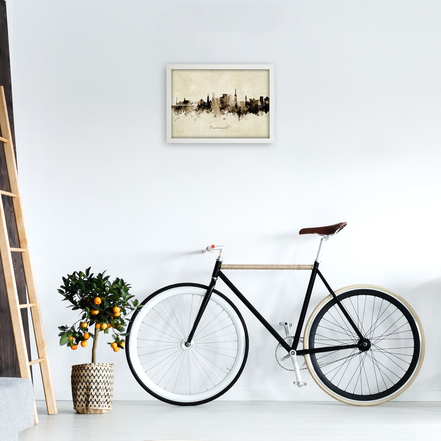Bournemouth England Skyline Vintage Art Print by Michael Tompsett A3 Oak Frame