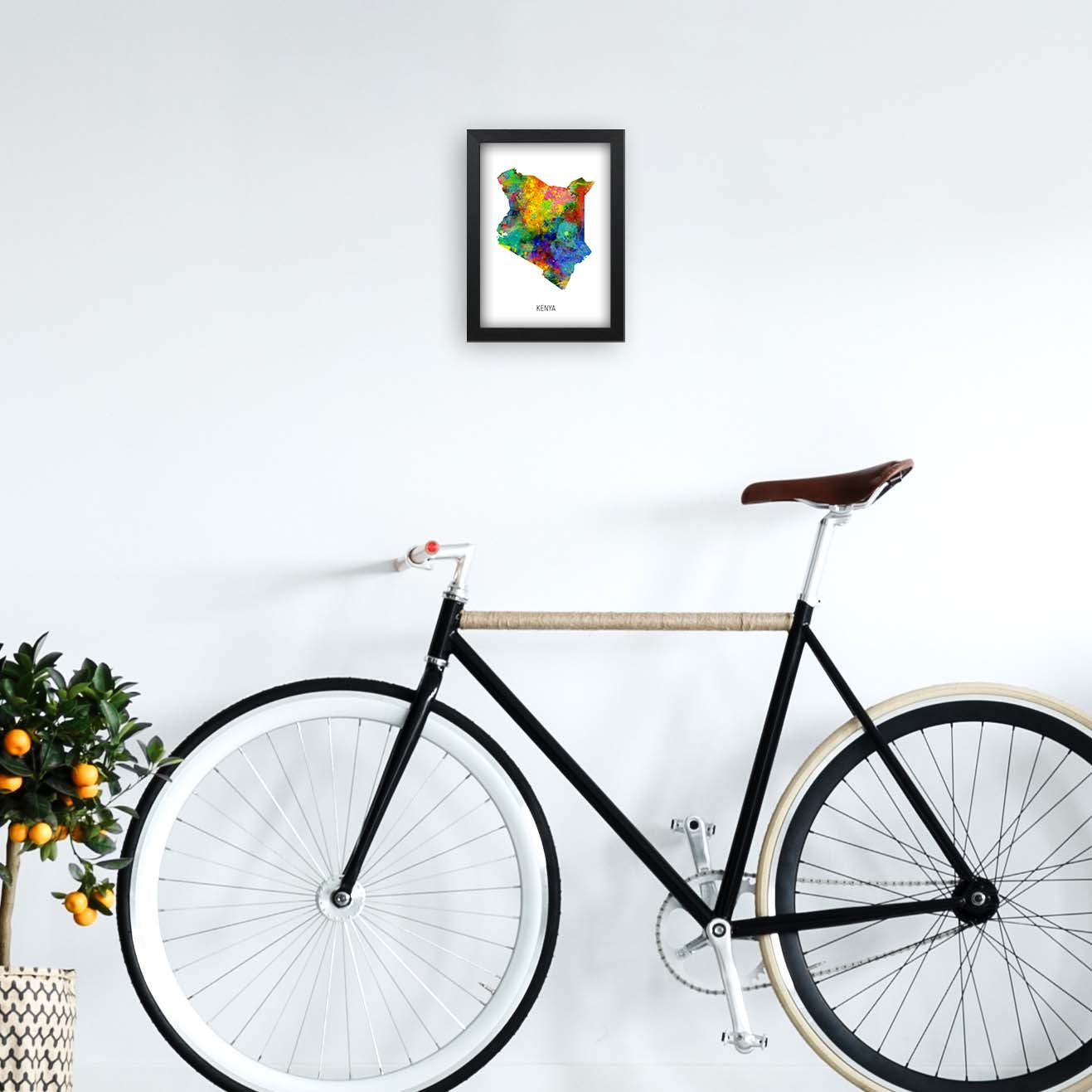 Kenya Watercolour Map Art Print by Michael Tompsett A4 White Frame