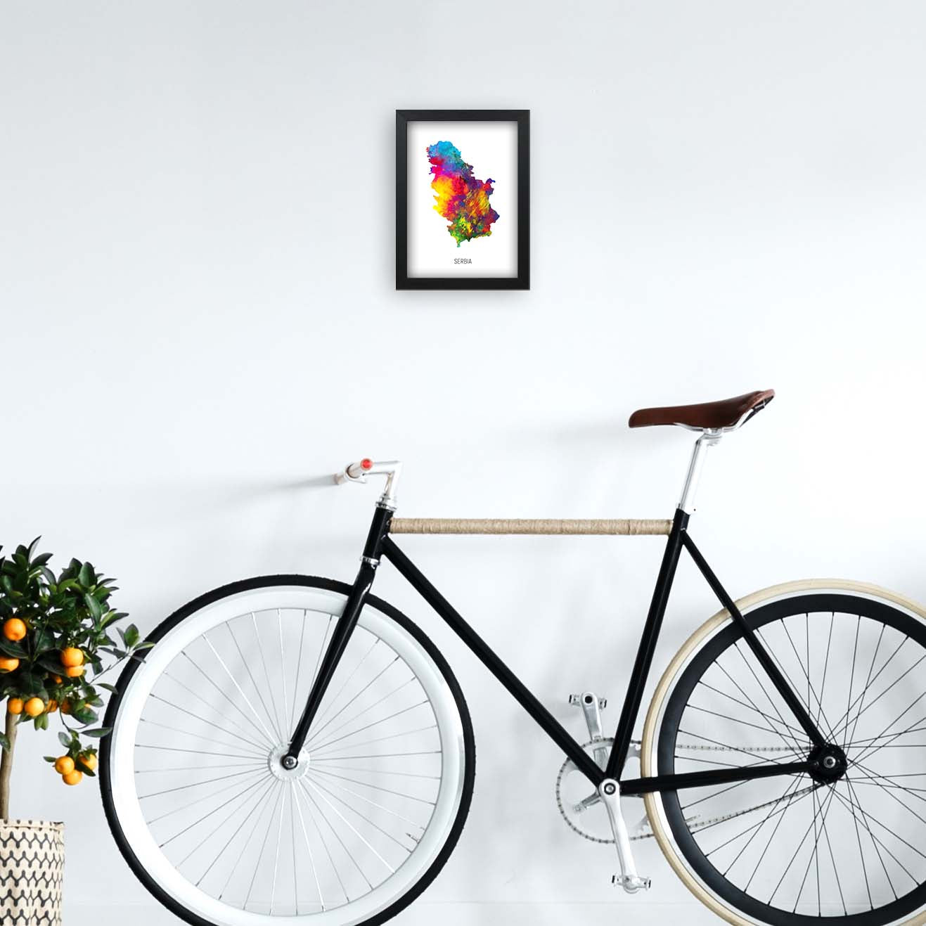 Serbia Watercolour Map Art Print by Michael Tompsett A4 White Frame