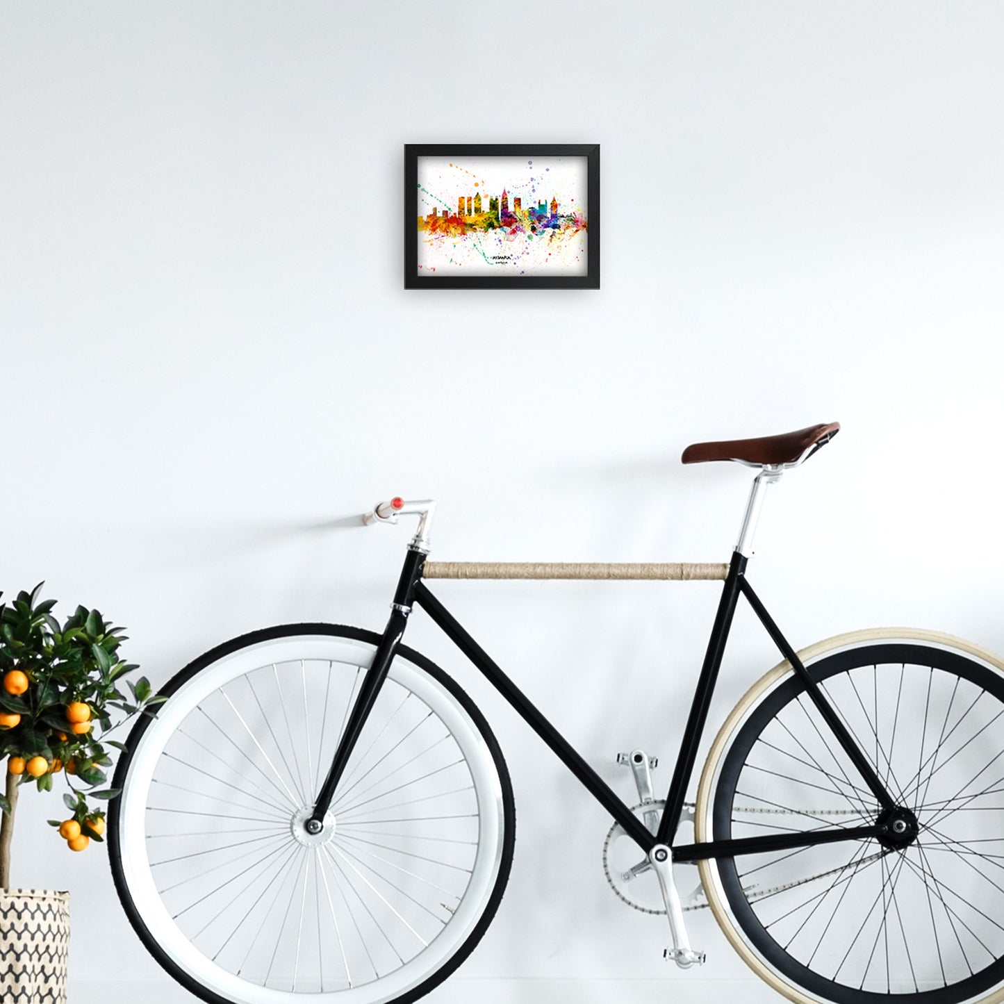 Atlanta Georgia Skyline Splash Art Print by Michael Tompsett A4 White Frame