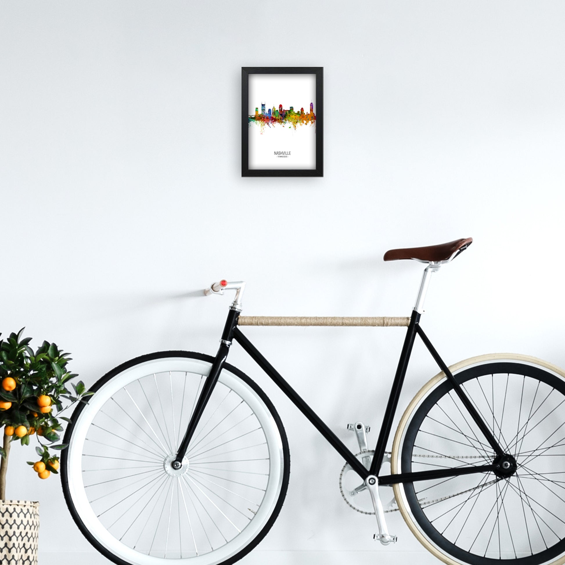 Nashville Tennessee Skyline Portrait Art Print by Michael Tompsett A4 White Frame