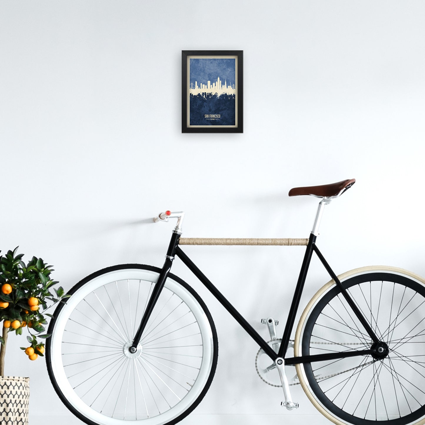San Francisco California Skyline Portrait Navy Art Print by Michael Tompsett A4 White Frame