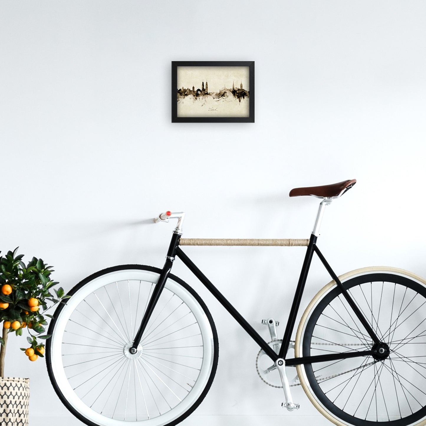 Zurich Switzerland Skyline Vintage Art Print by Michael Tompsett A4 White Frame