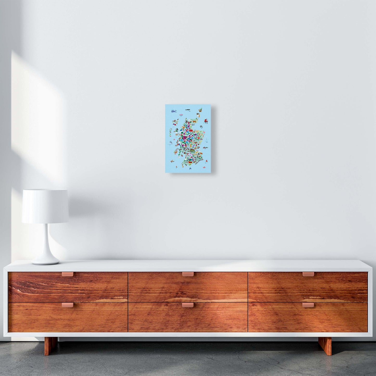 Animal Map of Scotland Blue Nursery Print by Michael Tompsett A4 Canvas