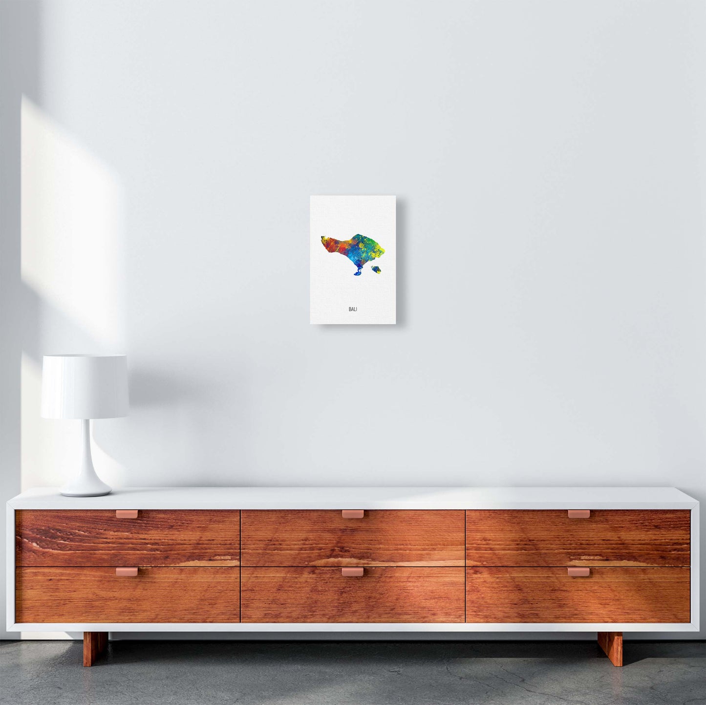 Bali Watercolour Map Art Print by Michael Tompsett A4 Canvas
