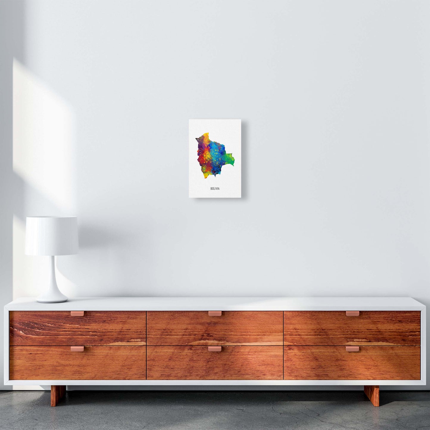 Bolivia Watercolour Map Art Print by Michael Tompsett A4 Canvas