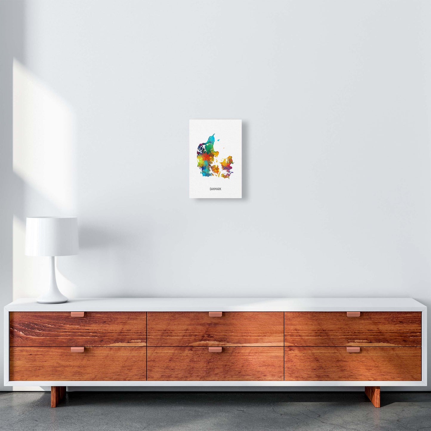 Danmark Watercolour Map Art Print by Michael Tompsett A4 Canvas