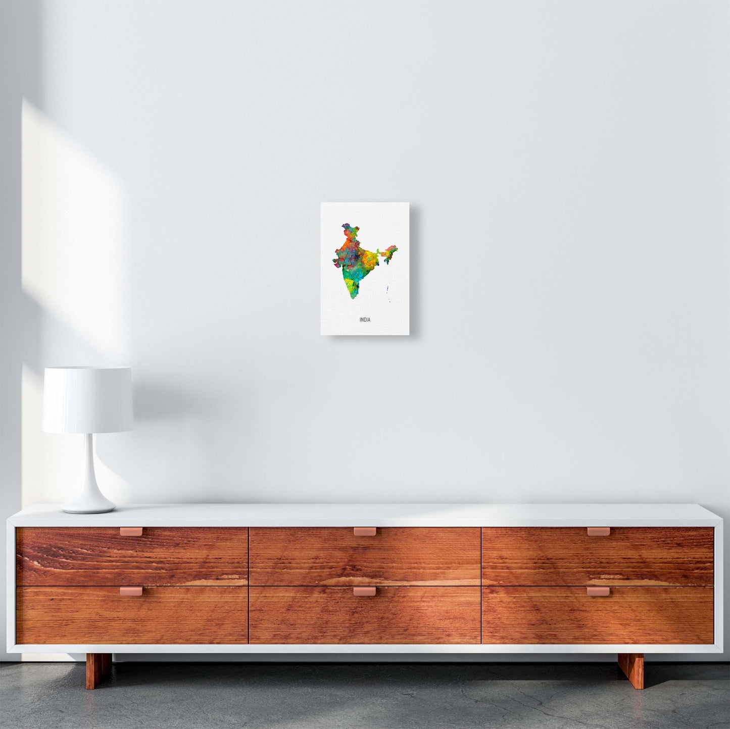 India Watercolour Map Art Print by Michael Tompsett A4 Canvas