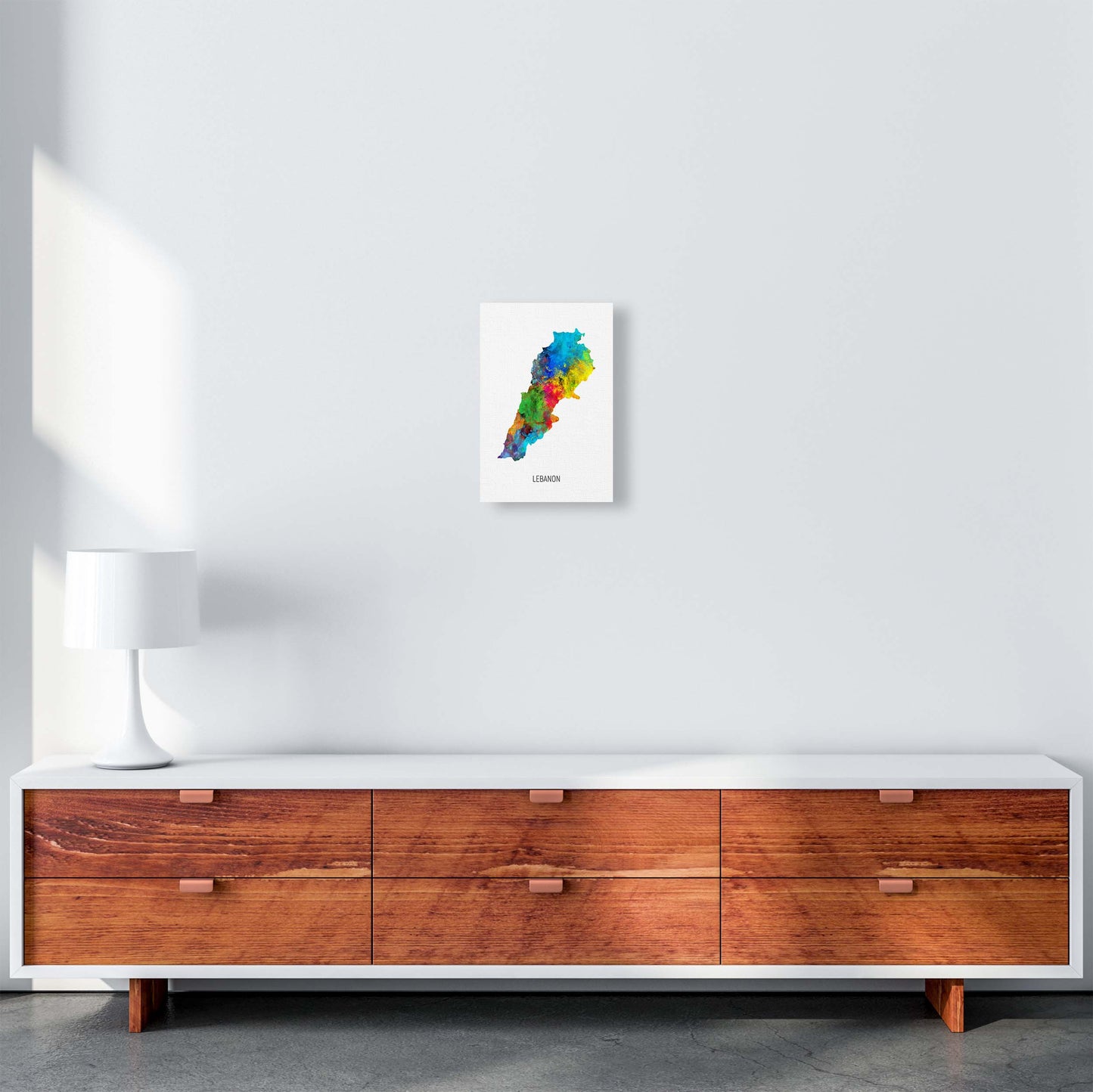 Lebanon Watercolour Map Art Print by Michael Tompsett A4 Canvas