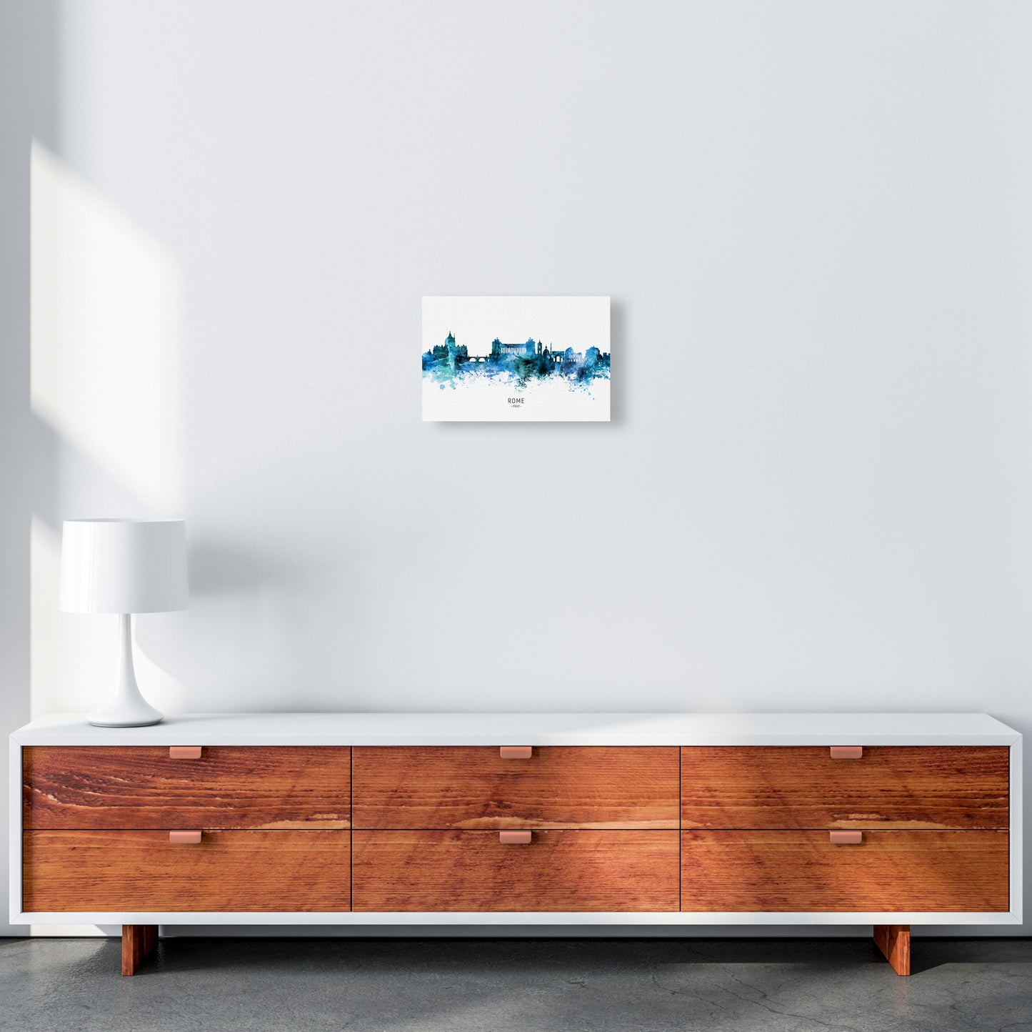 Rome Italy Skyline Blue City Name Print by Michael Tompsett A4 Canvas