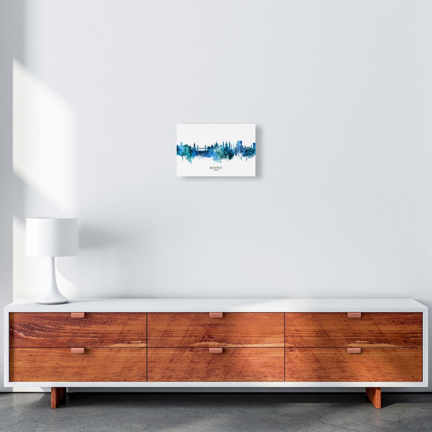Budapest Hungary Skyline Blue City Name by Michael Tompsett A4 Canvas
