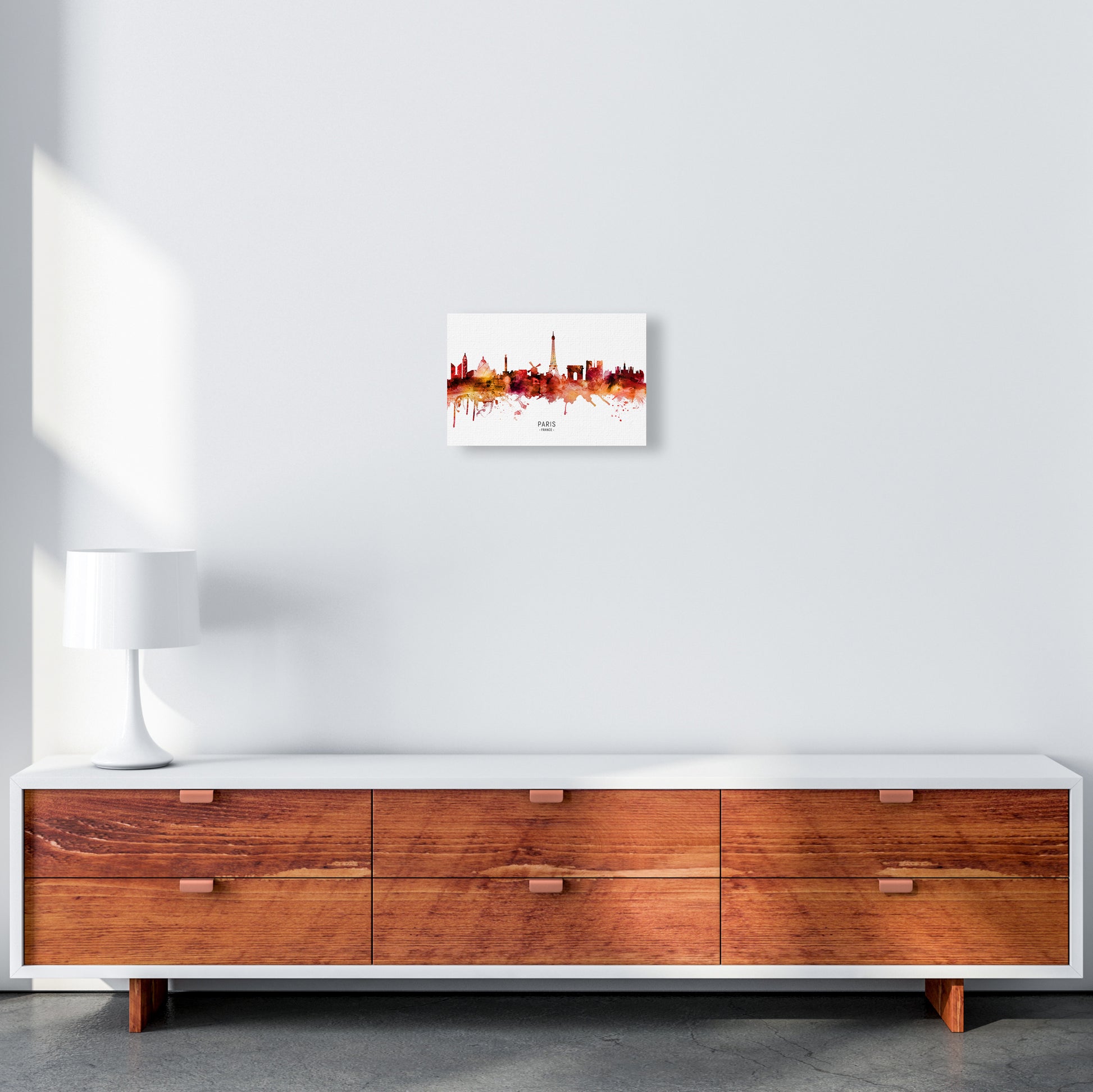 Paris France Skyline Red City Name Print by Michael Tompsett A4 Canvas