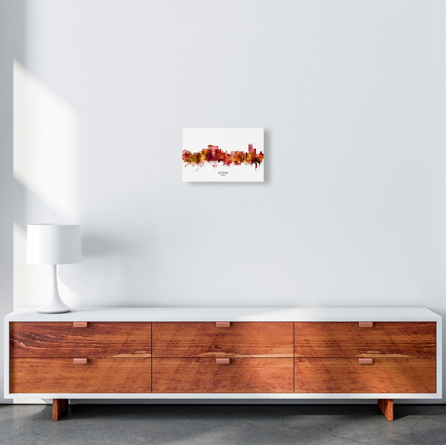 Athens Greece Skyline Red City Name Print by Michael Tompsett A4 Canvas