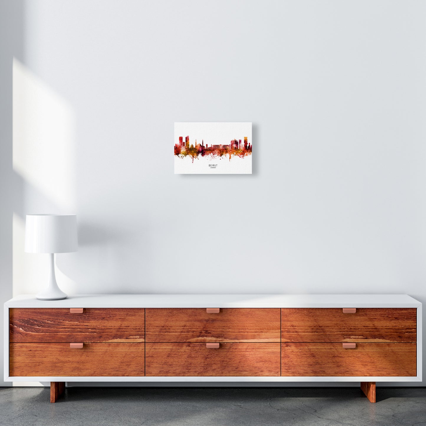 Beirut Lebanon Skyline Red City Name by Michael Tompsett A4 Canvas