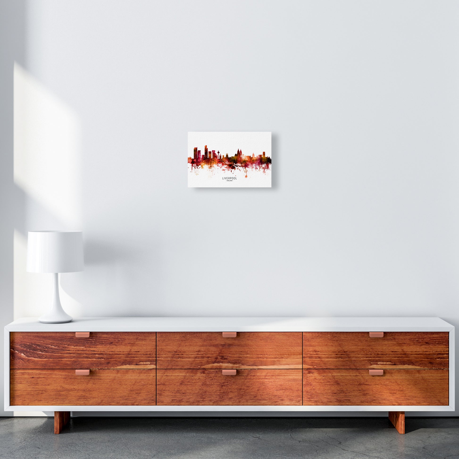Liverpool England Skyline Red City Name  by Michael Tompsett A4 Canvas