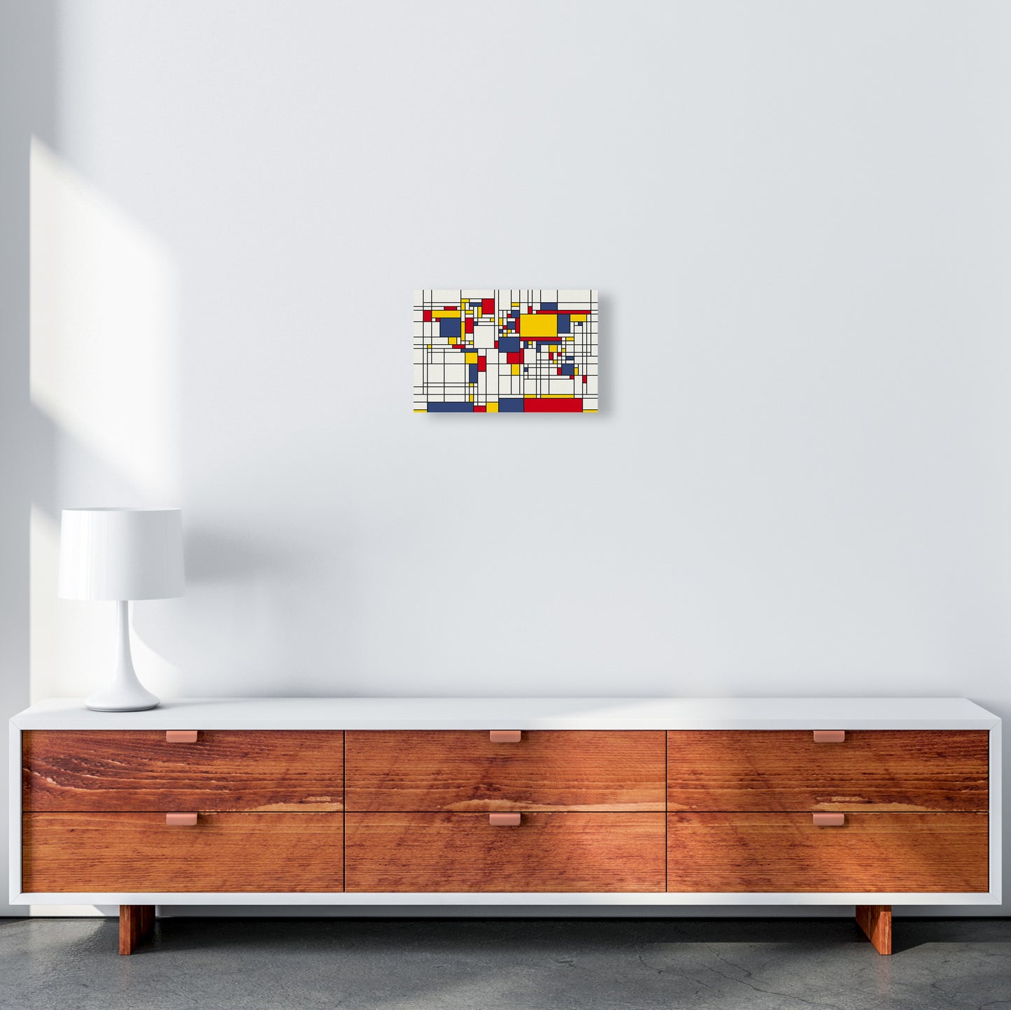 Abstract World Map in the style of Piet Mondrian Art Print by Michael Tompsett A4 Canvas