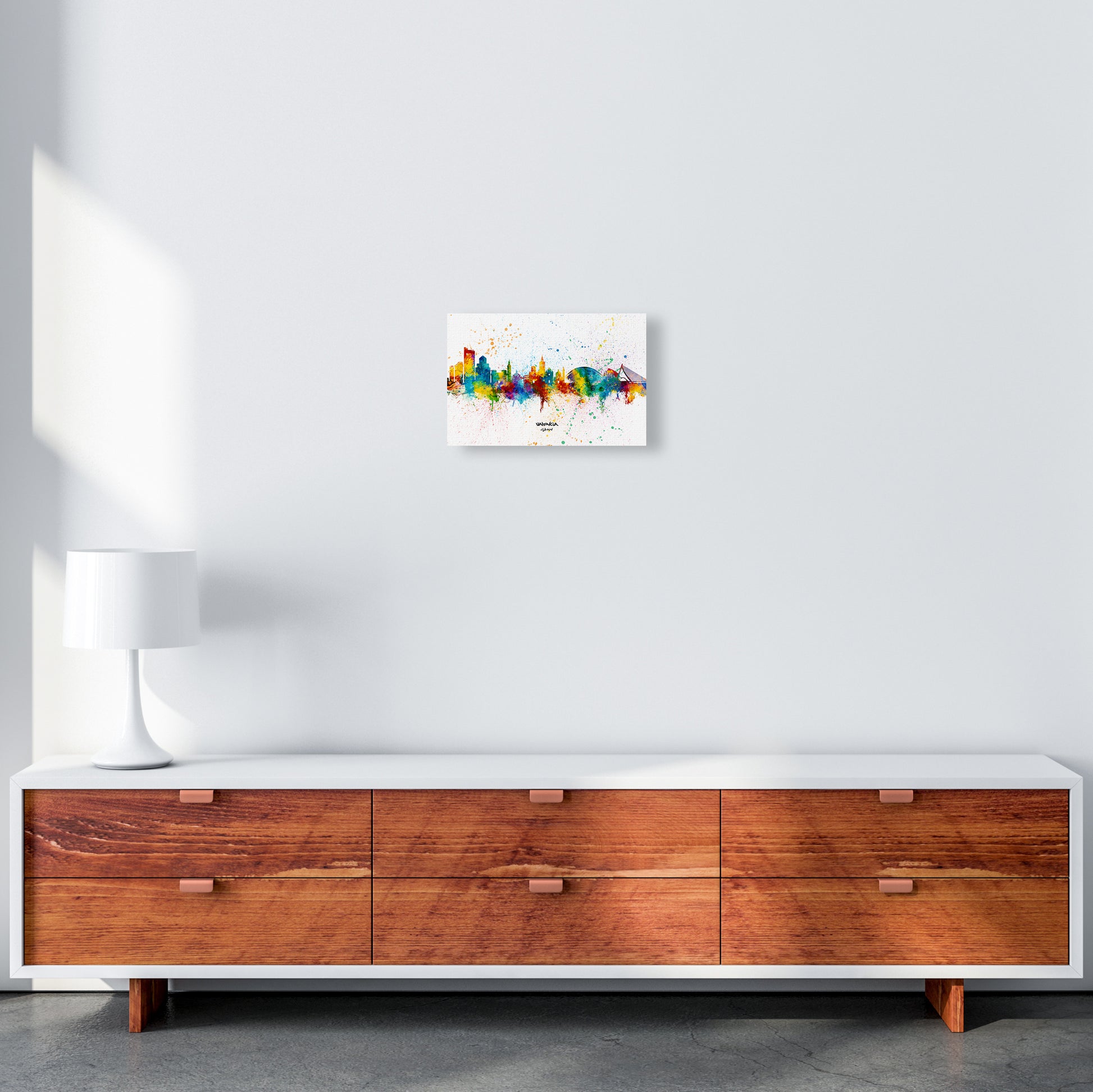 Valencia Spain Skyline Splash Art Print by Michael Tompsett A4 Canvas