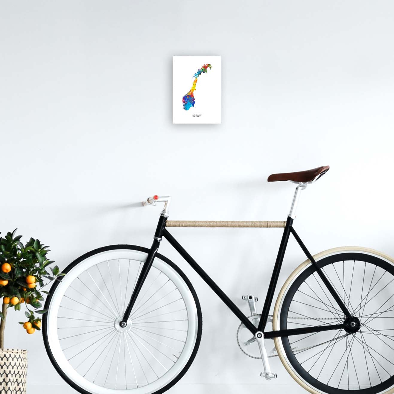 Norway Watercolour Map Art Print by Michael Tompsett A4 Black Frame
