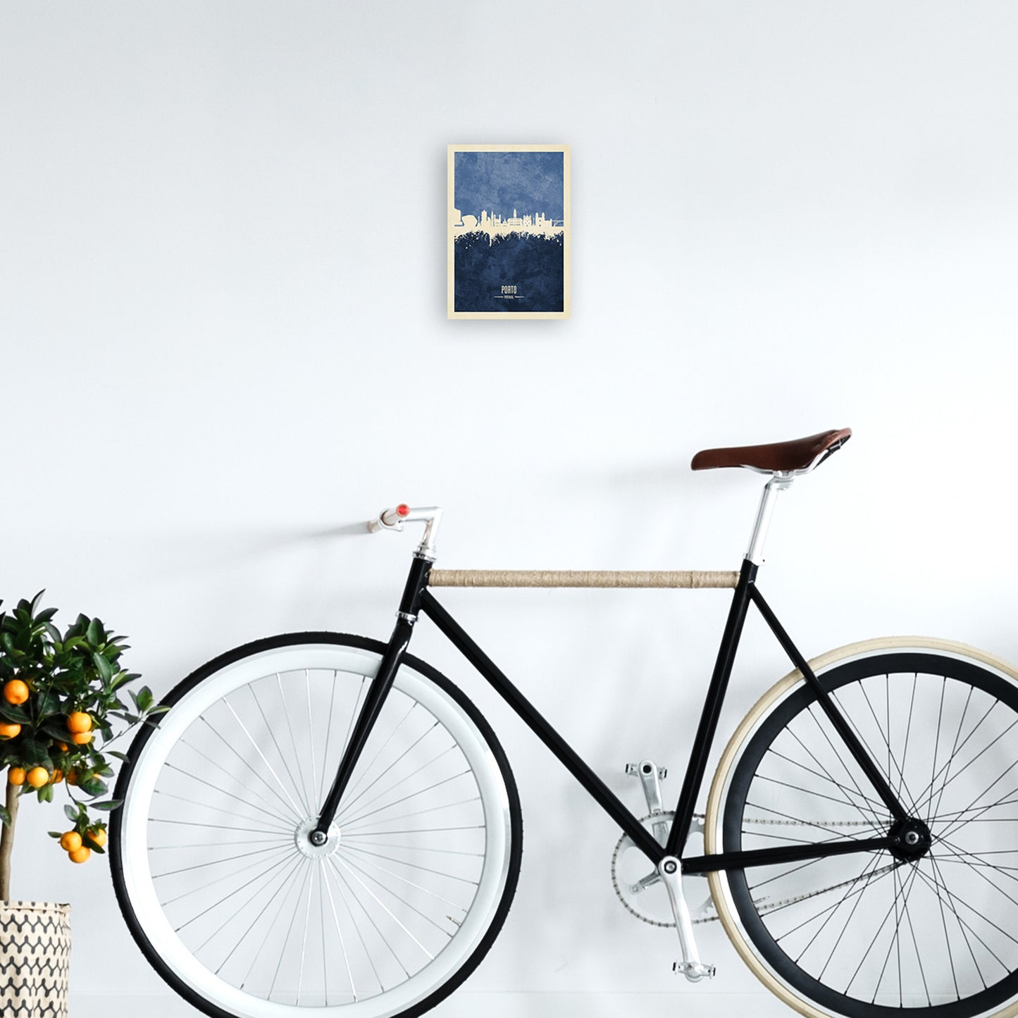 Porto Portugal Skyline Portrait Navy Art Print by Michael Tompsett A4 Black Frame