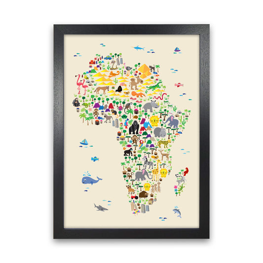 Animal Map of Africa Beige  Art Print by Michael Tompsett Black Grain