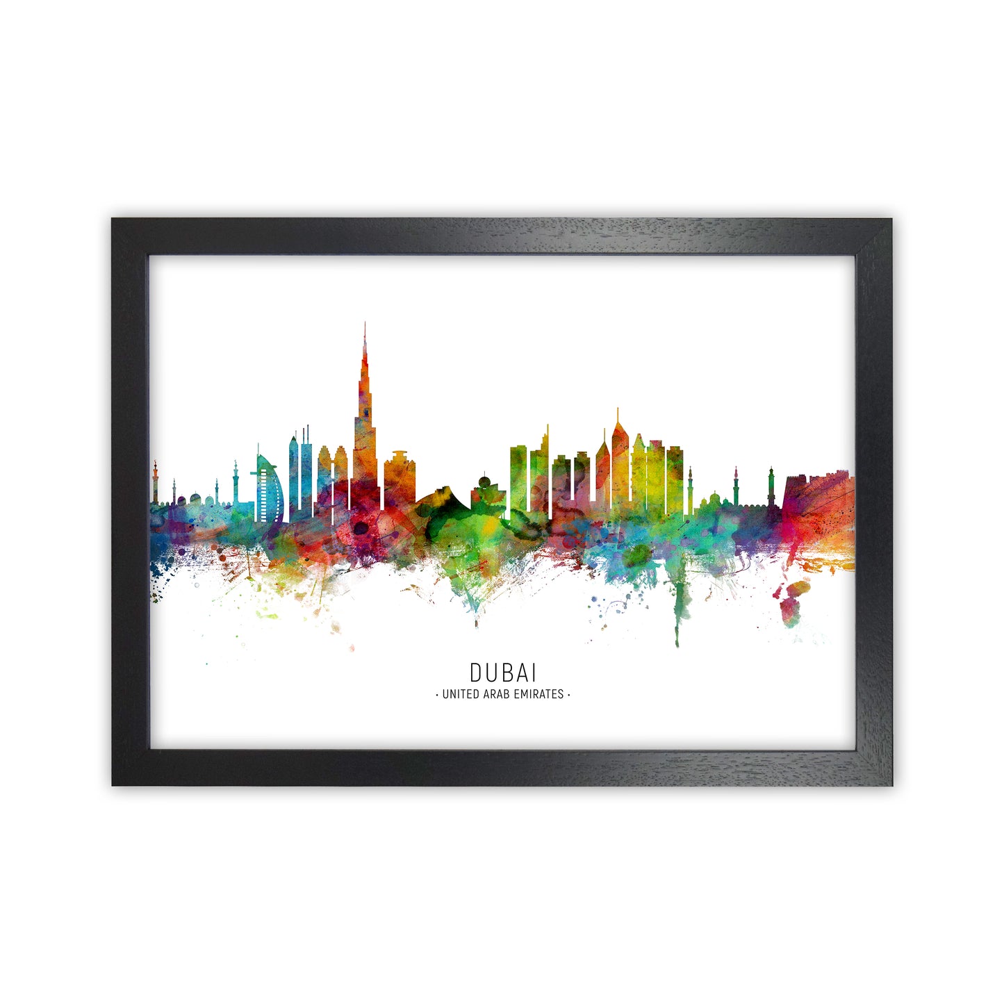 Dubai United Arab Emirates Skyline Print by Michael Tompsett Black Grain