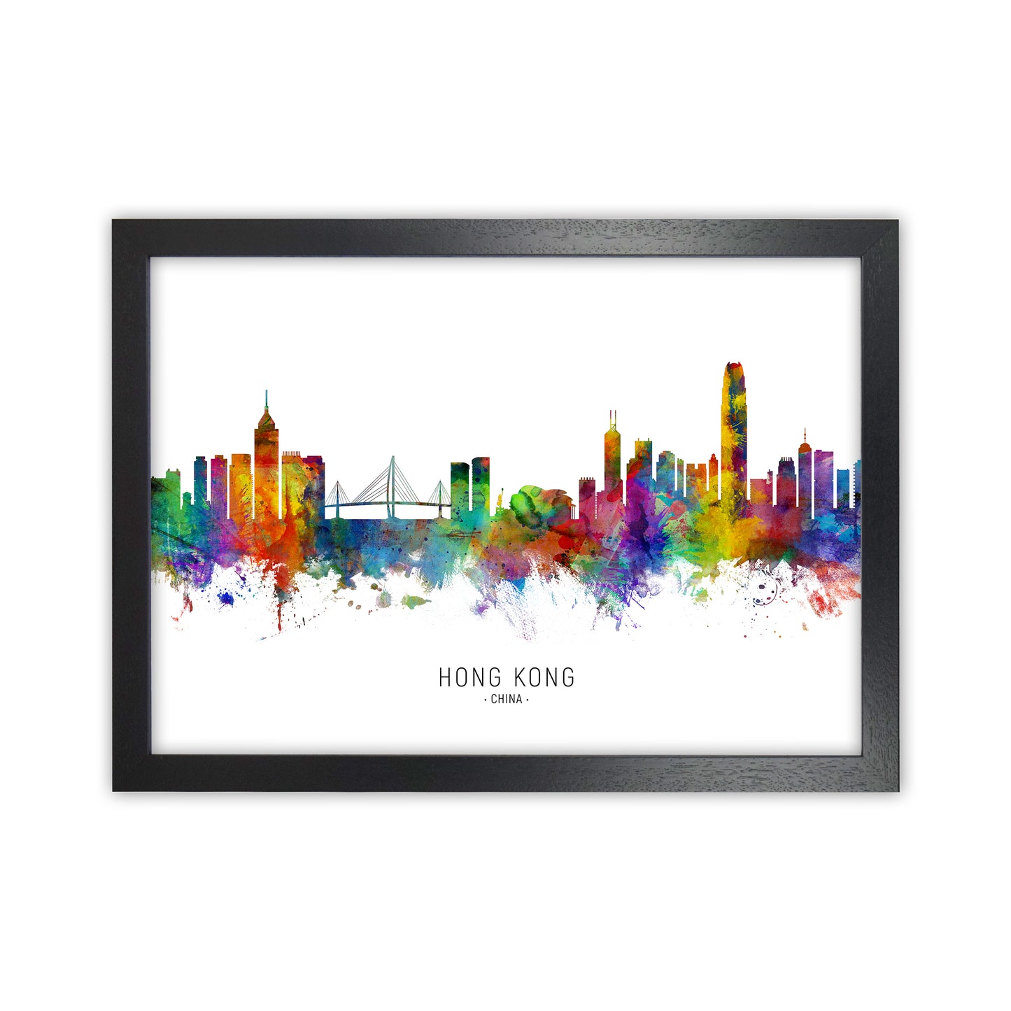 Hong Kong China Skyline Art Print by Michael Tompsett Black Grain