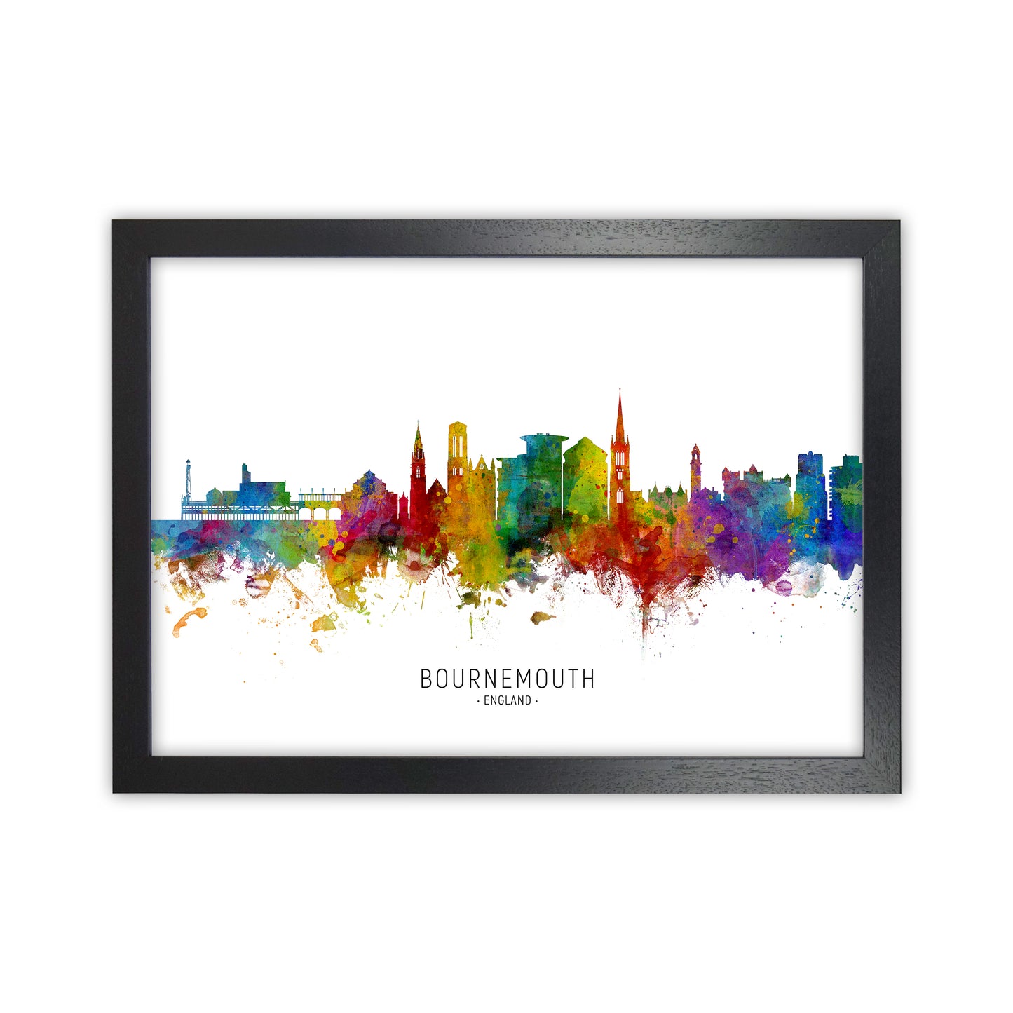 Bournemouth England Skyline Art Print by Michael Tompsett Black Grain