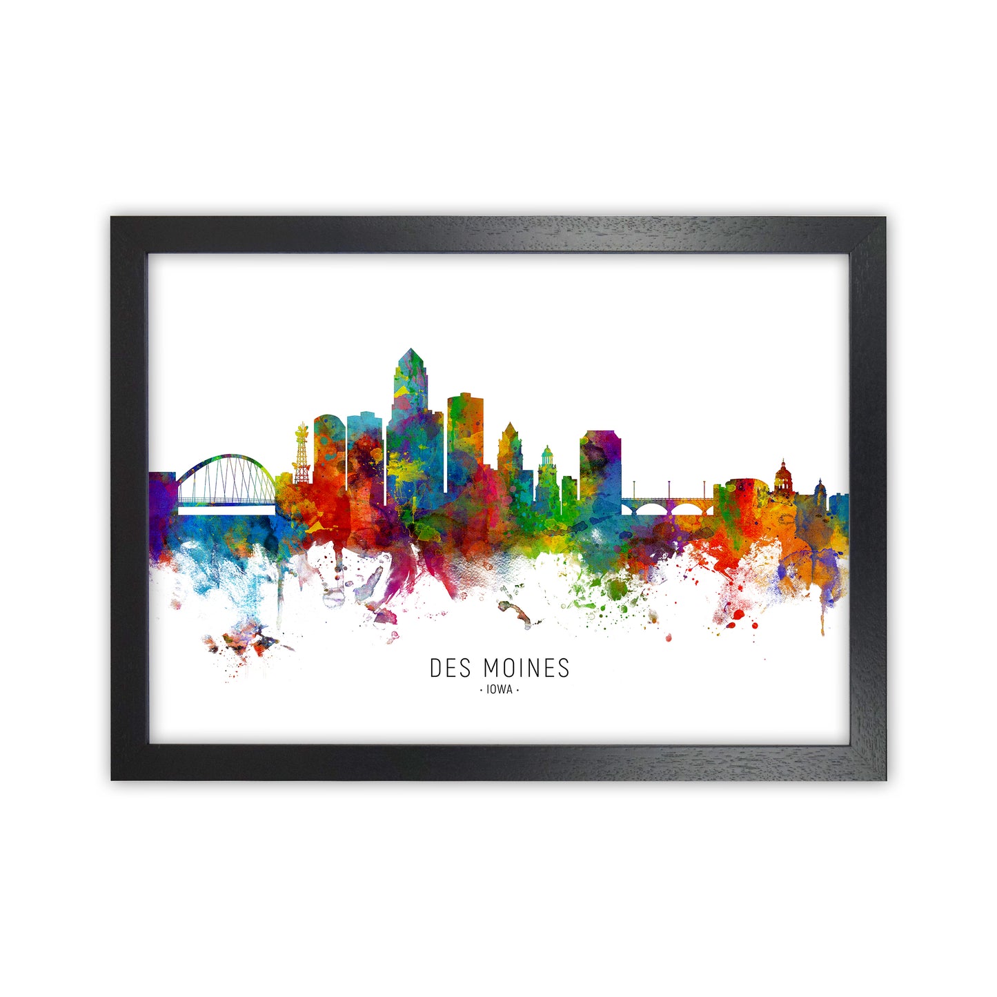 Des Moines Iowa Skyline Art Print by Michael Tompsett Black Grain