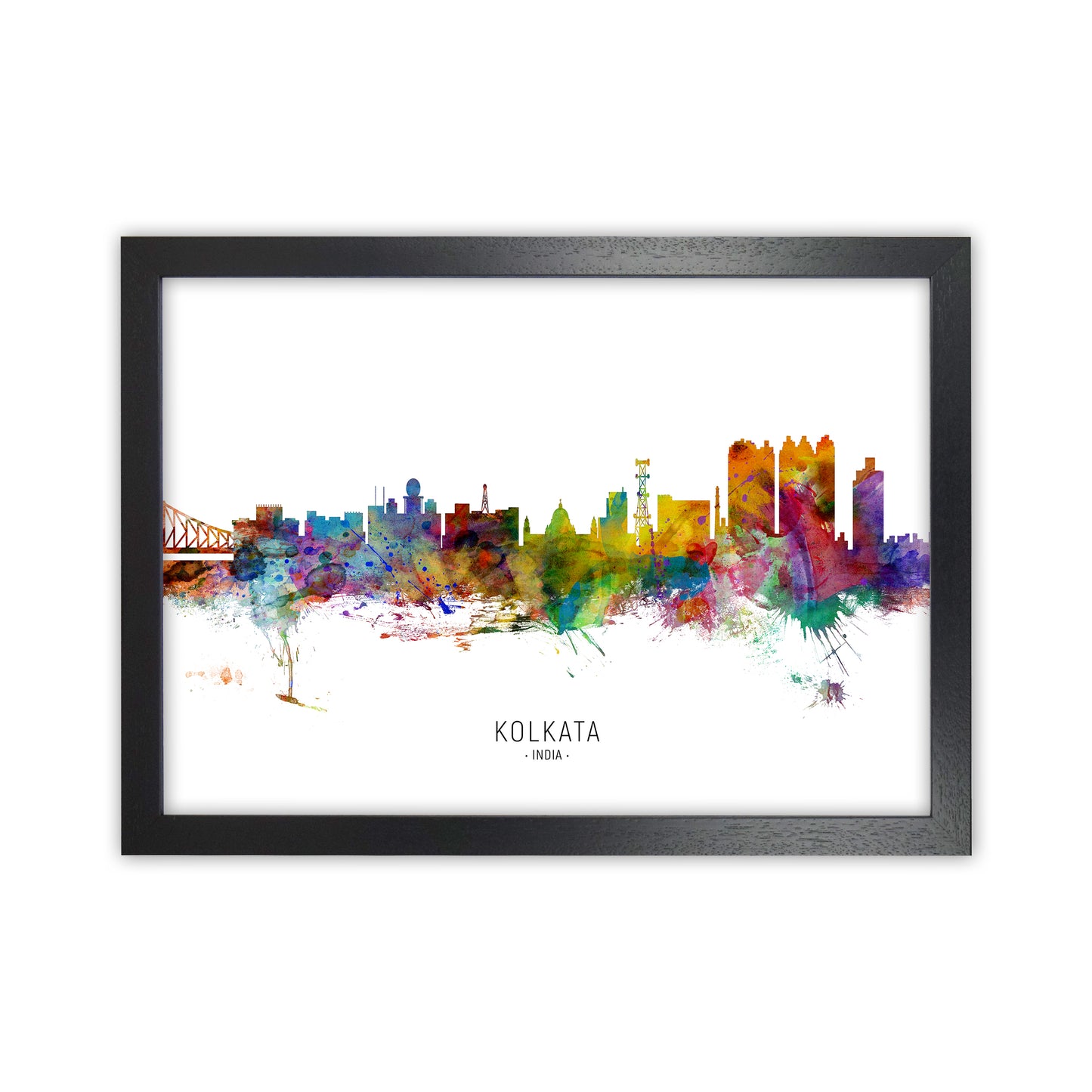 Kolkata India Skyline Art Print by Michael Tompsett Black Grain