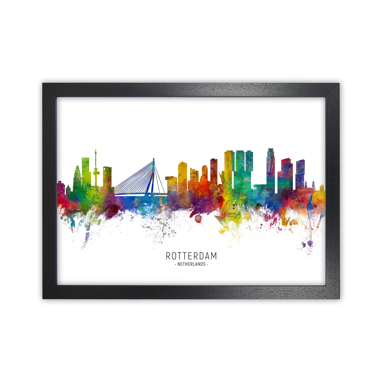 Rotterdam Netherlands Skyline Art Print by Michael Tompsett Black Grain