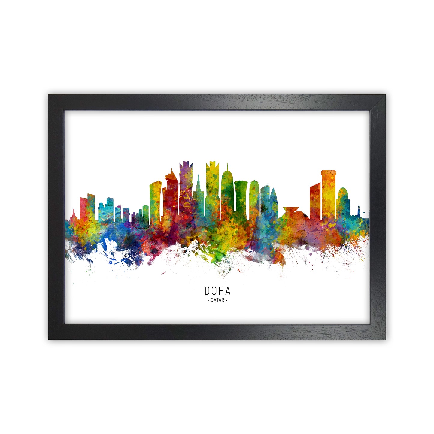 Doha Qatar Skyline Art Print by Michael Tompsett Black Grain
