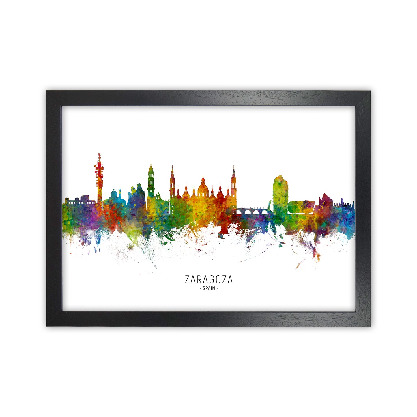 Zaragoza Spain Skyline Art Print by Michael Tompsett Black Grain