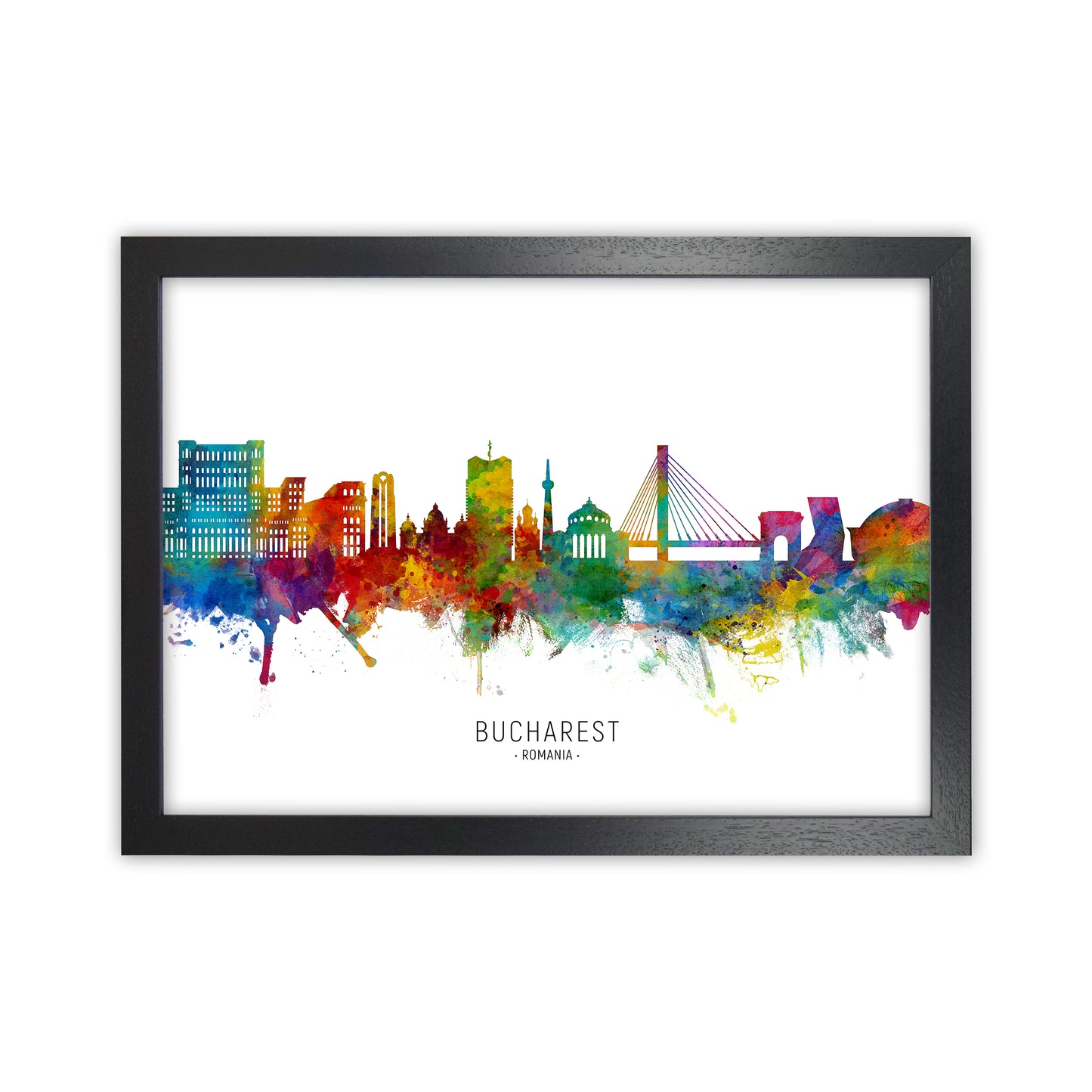 Bucharest Romania Skyline Art Print by Michael Tompsett Black Grain
