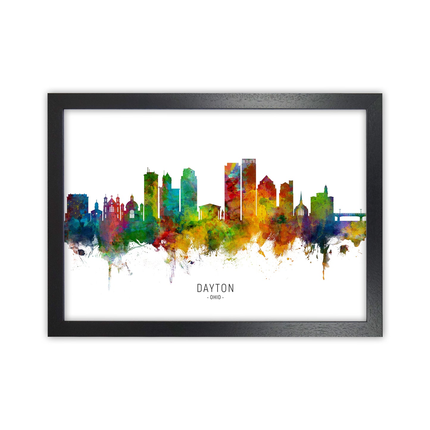 Dayton Ohio Skyline Art Print by Michael Tompsett Black Grain