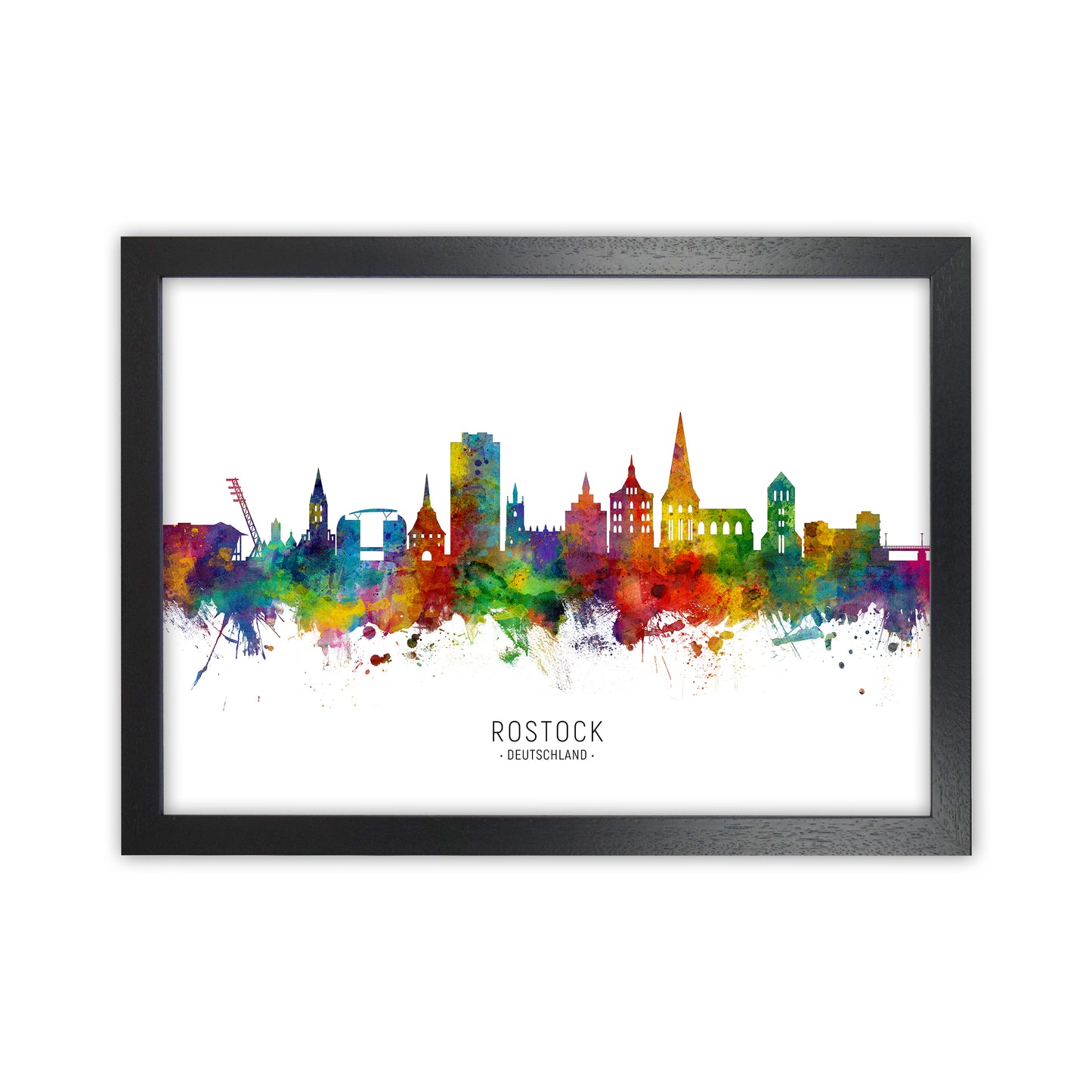Rostock Deutschland Skyline Art Print by Michael Tompsett Black Grain