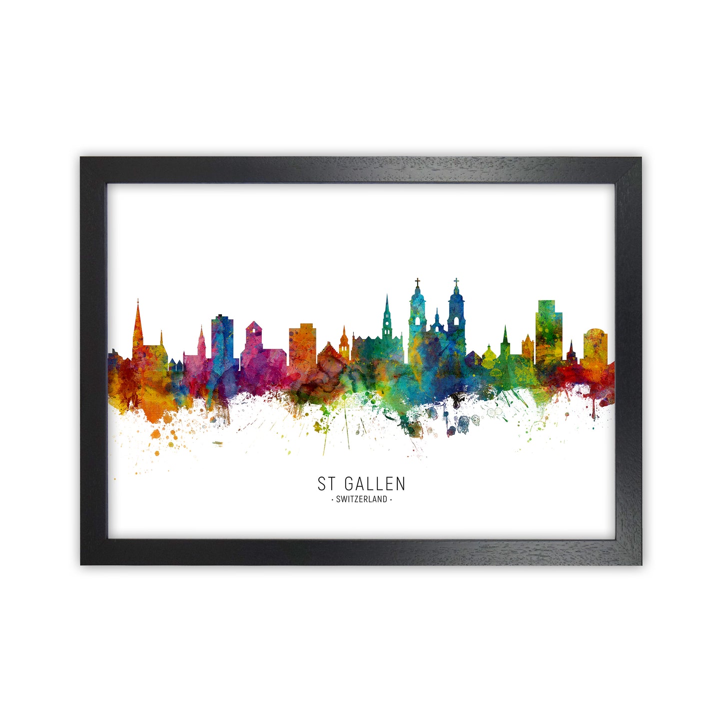 St Gallen Switzerland Skyline Art Print by Michael Tompsett Black Grain