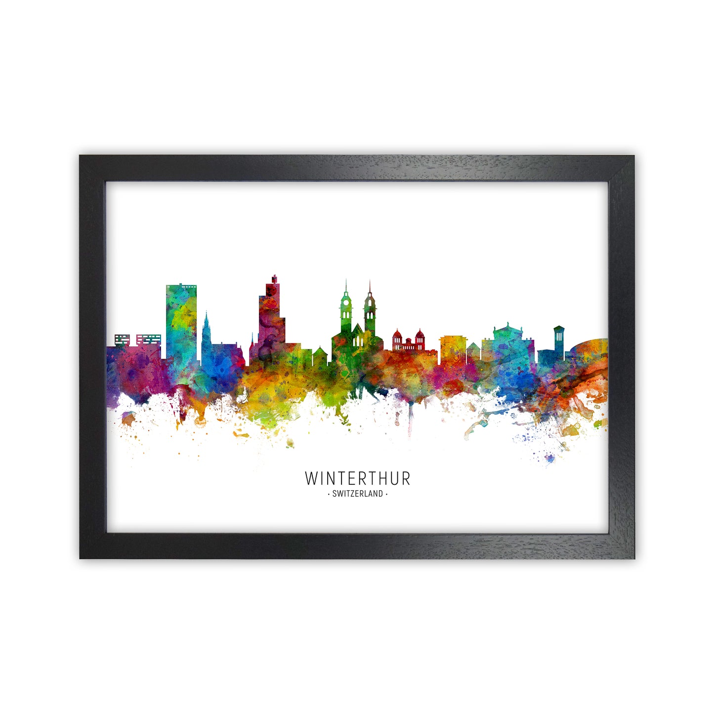 Winterthur Switzerland Skyline Art Print by Michael Tompsett Black Grain