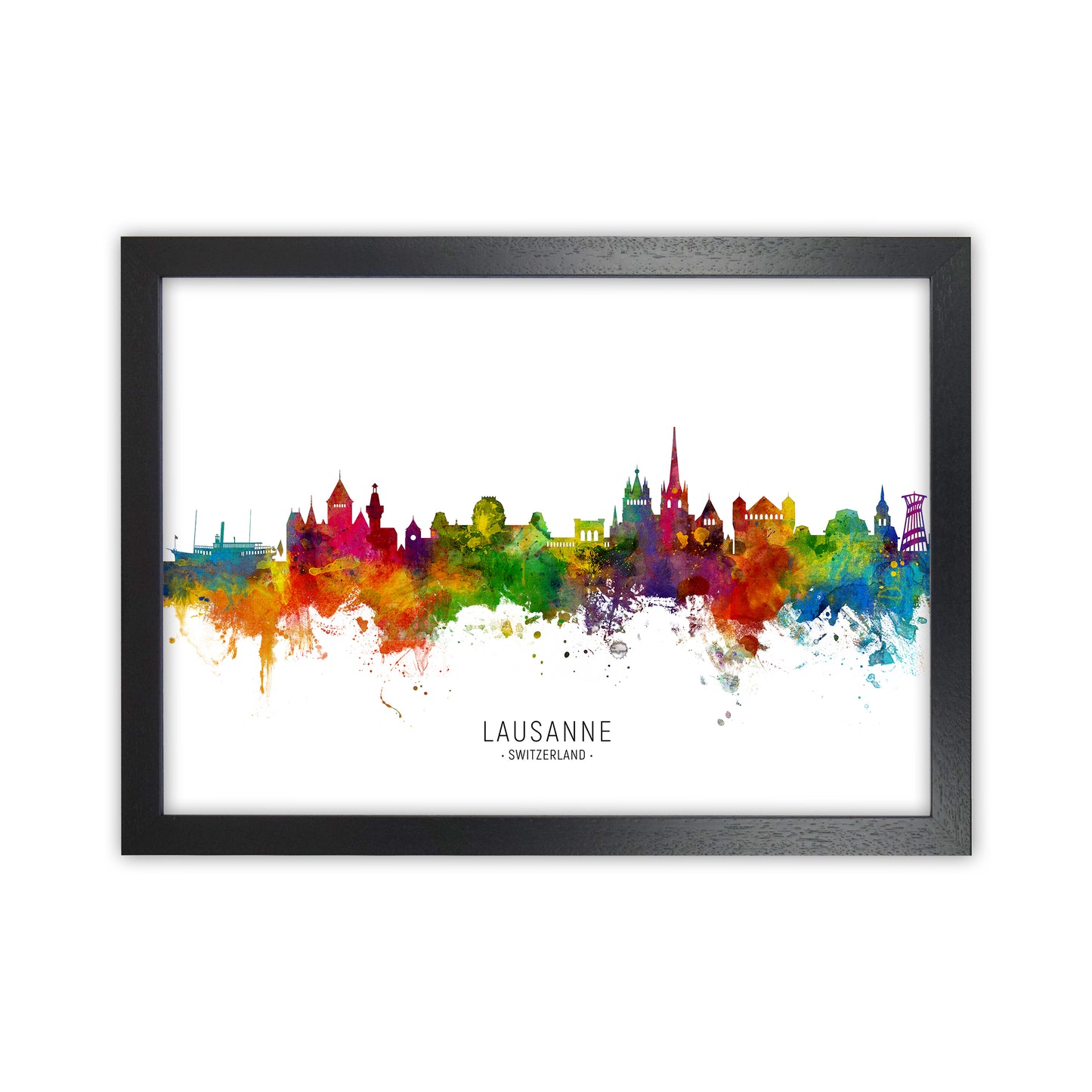 Lausanne Switzerland Skyline Art Print by Michael Tompsett Black Grain