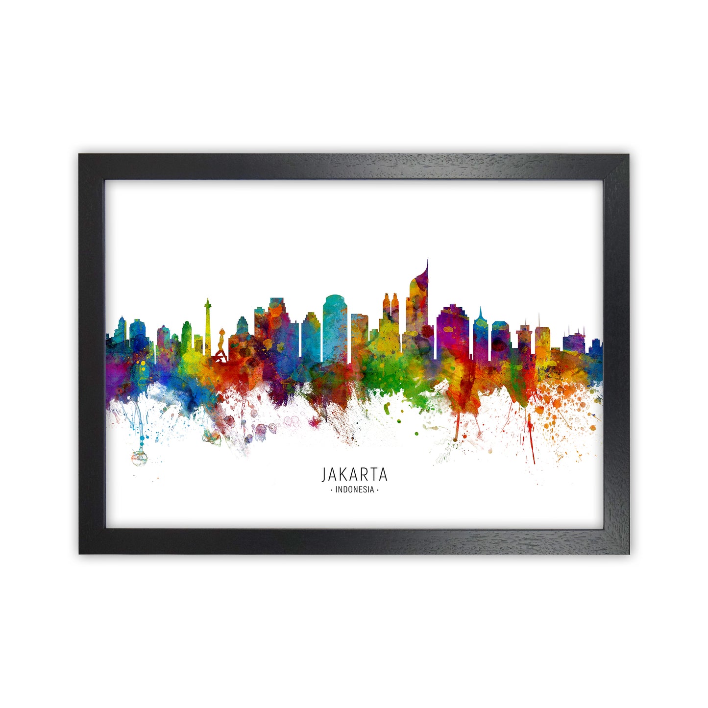 Jakarta Indonesia Skyline Art Print by Michael Tompsett Black Grain