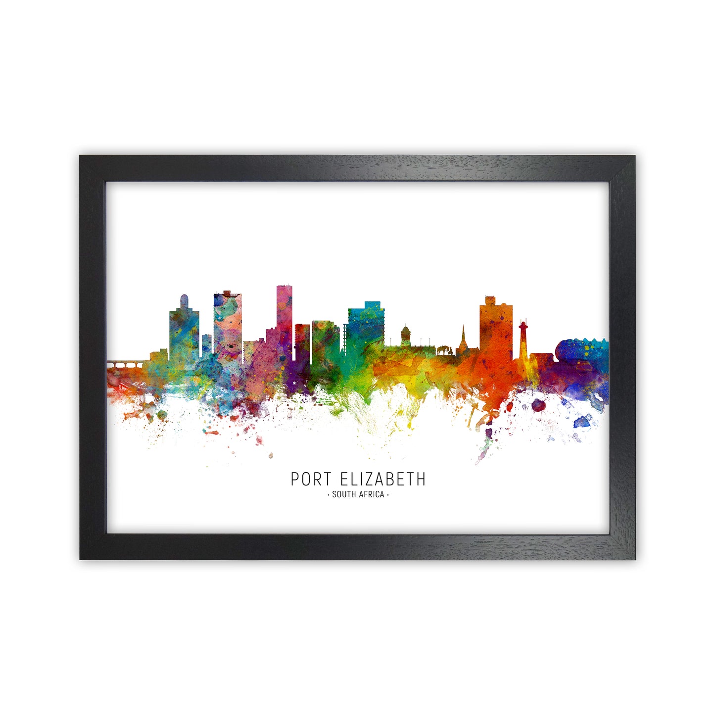 Port Elizabeth South Africa Skyline Print by Michael Tompsett Black Grain