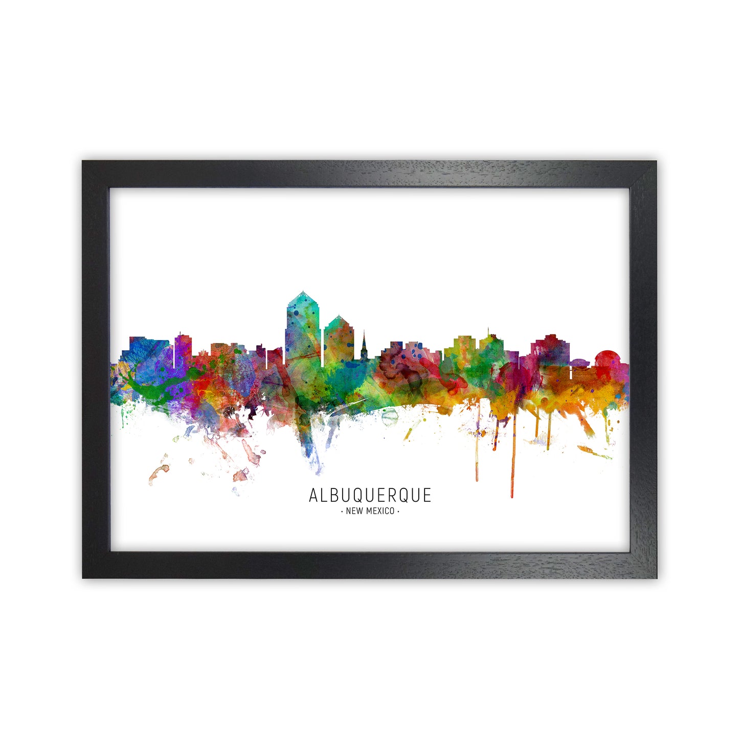 Albuquerque New Mexico Skyline Art Print by Michael Tompsett Black Grain