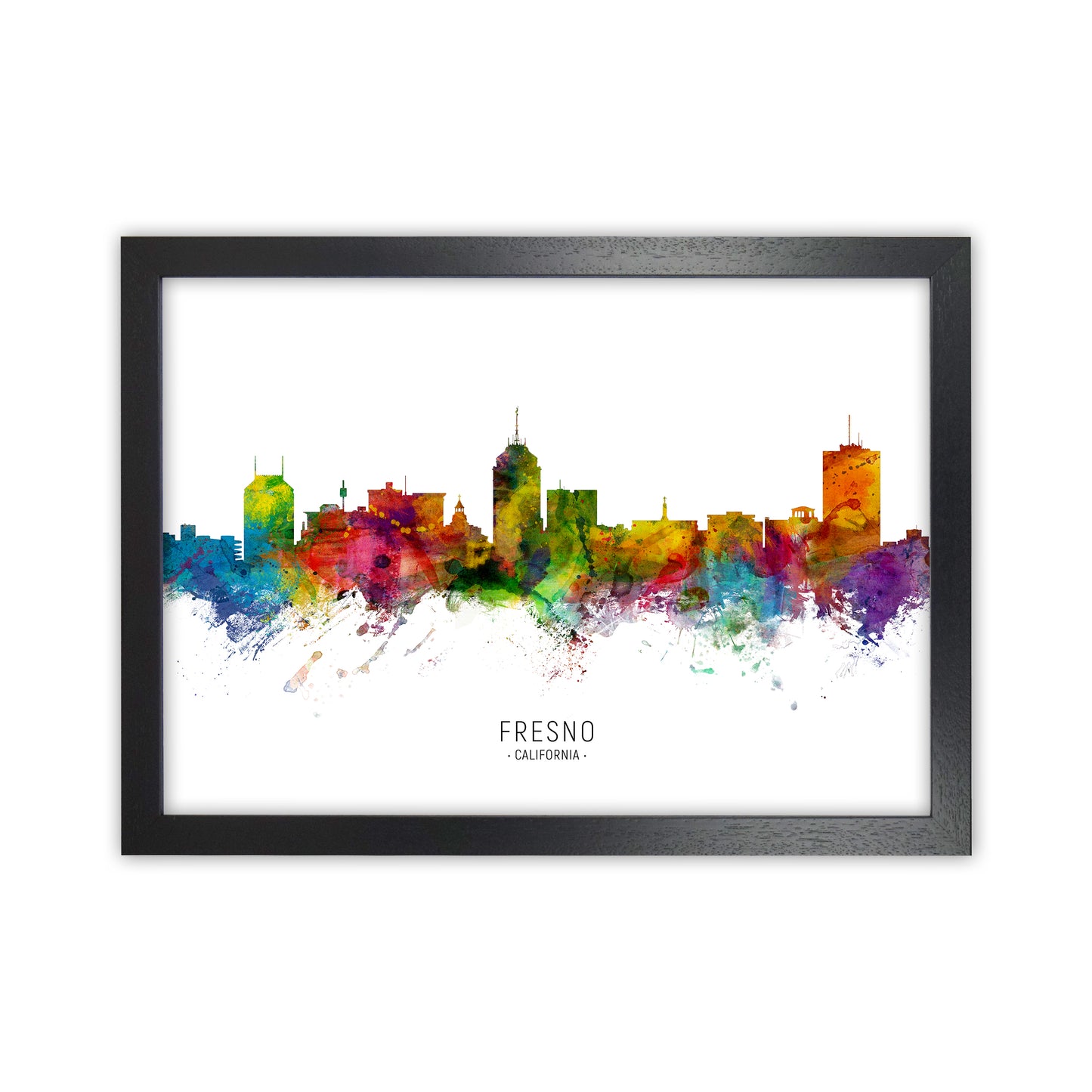 Fresno California Skyline Art Print by Michael Tompsett Black Grain
