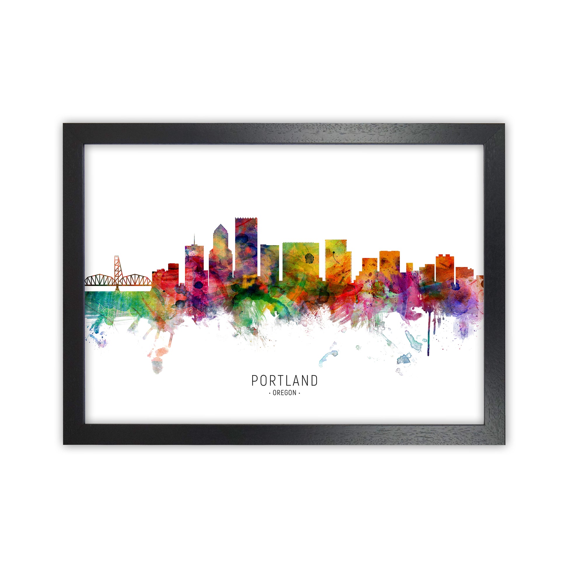 Portland Oregon Skyline Art Print by Michael Tompsett Black Grain